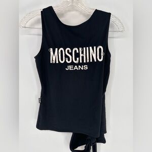 Vintage Moschino Women's Logo Wrap Tank Size 42 Black Made In Italy Y2K 2000s